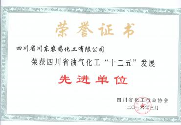 2016年荣获四川省油气化工“十二五”发展先进单位